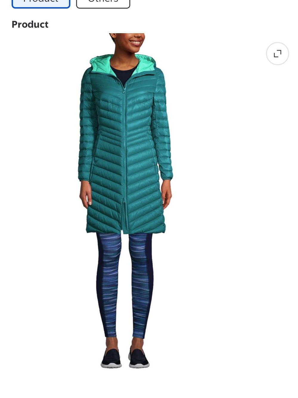 Lands' End Teal Long Hooded Packable Puffer Coat
